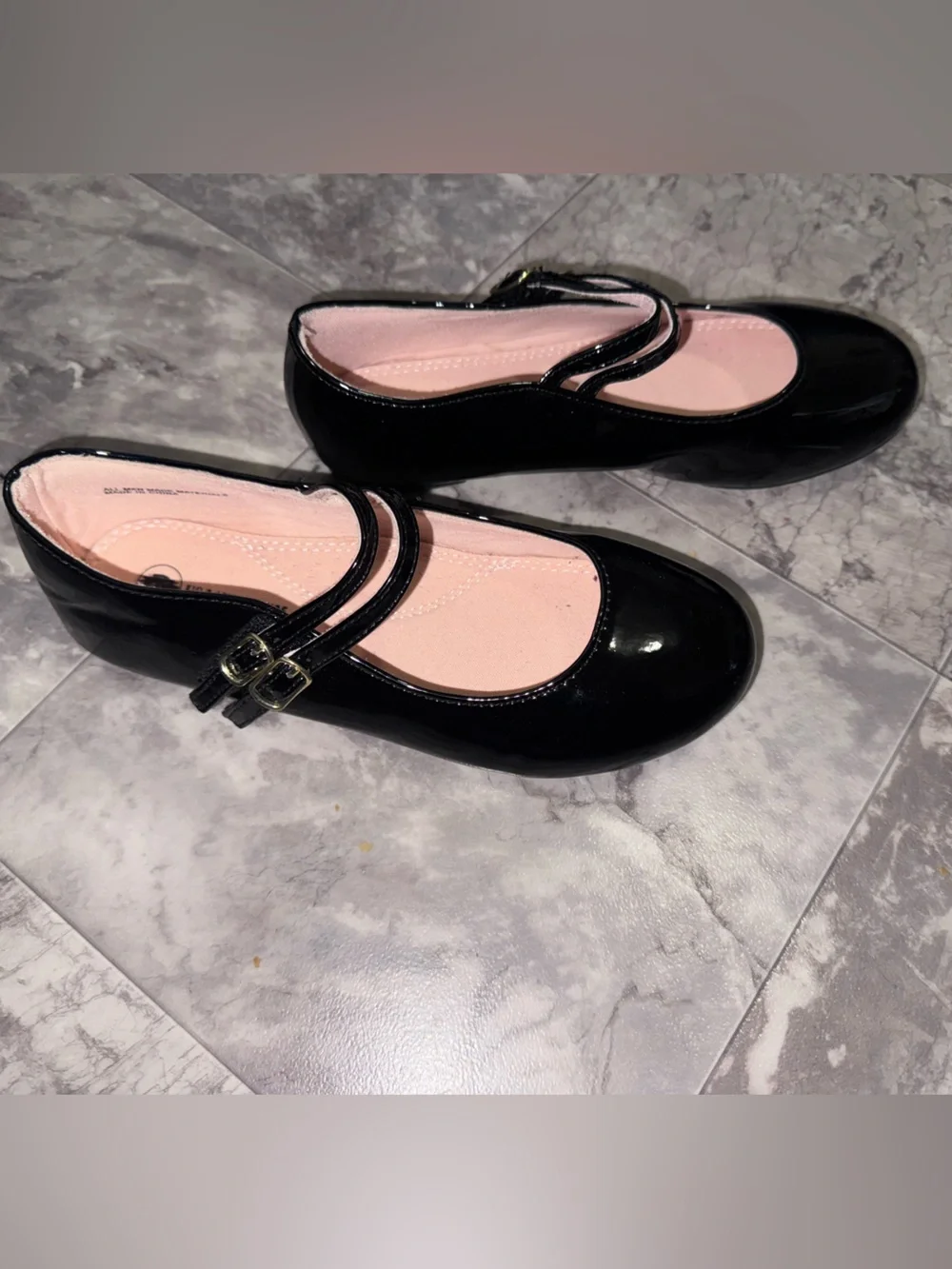 Girls Size 3 Black Patent Mary Jane Double Strap Dress Shoes